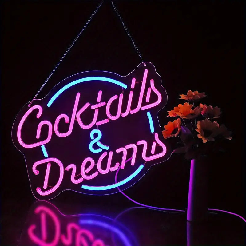 bar wanddecoratie neon sign cocktails mancave LED verlichting interieur