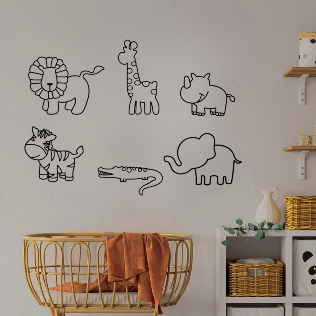 dieren muurdecoratie babykamer zwart schattige dieren wanddecoratie