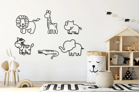 dieren wanddecoratie kinderkamer zwart safari dieren muurdecoratie set