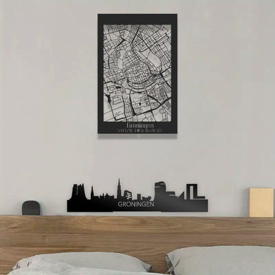 2 stuks Groningen Skyline en Straat Kaart muurdecoratie