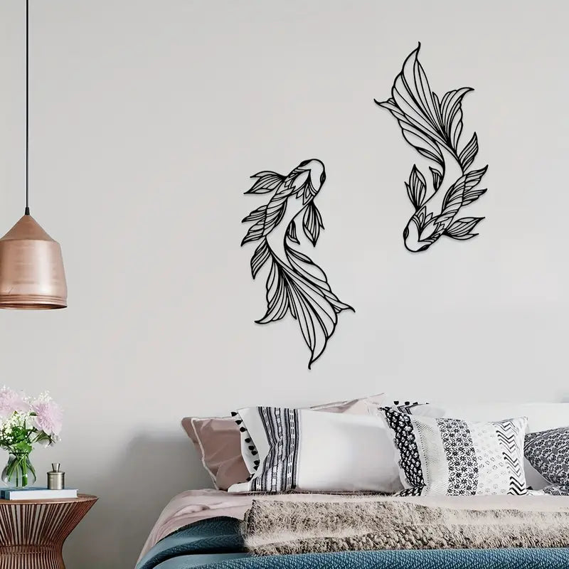 moderne vissen muurdecoratie van MDF zwart aan de muur in minimalistisch interieur