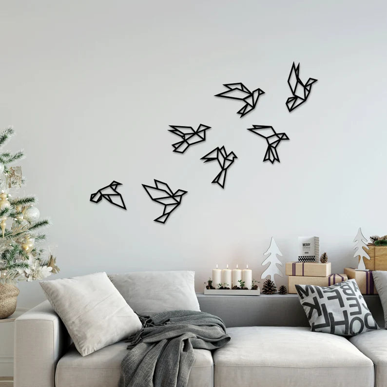 vogels muurdecoratie badkamer zwart moderne wanddecoratie origami stijl