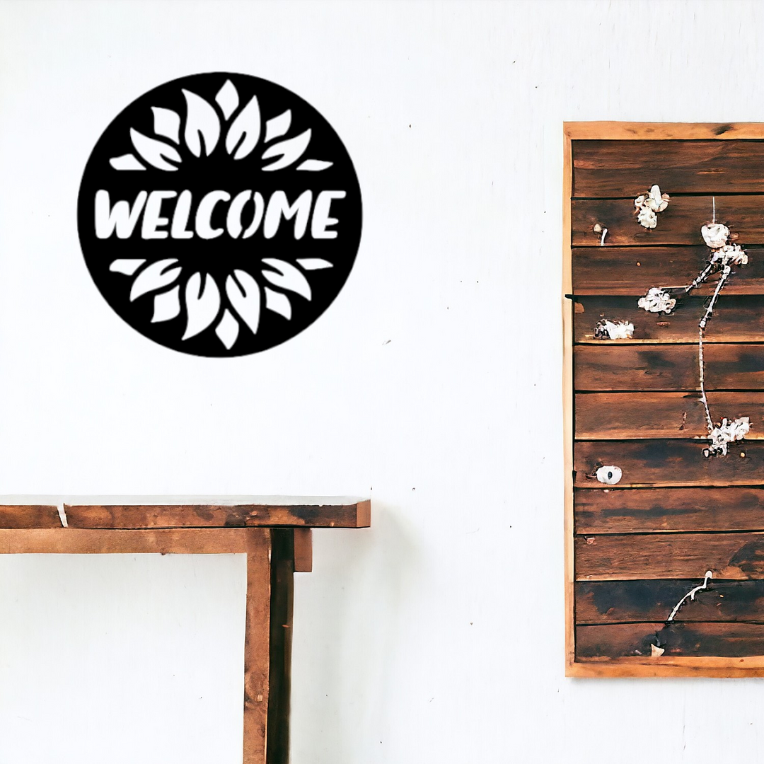welcome muurdecoratie van MDF zwart aan de muur in industrieel interieur