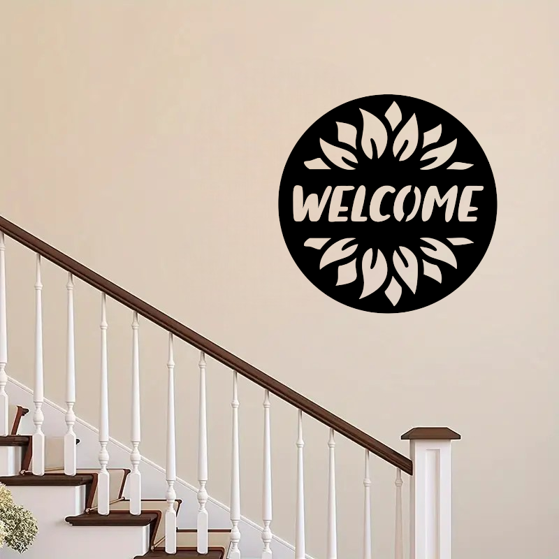 ronde welcome wanddecoratie MDF zwart aan de muur in modern interieur